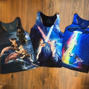 Lot of 3 Unworn Weird Fun Pirate Alien Star Wars Cat Tank Tops Small Hot Topic